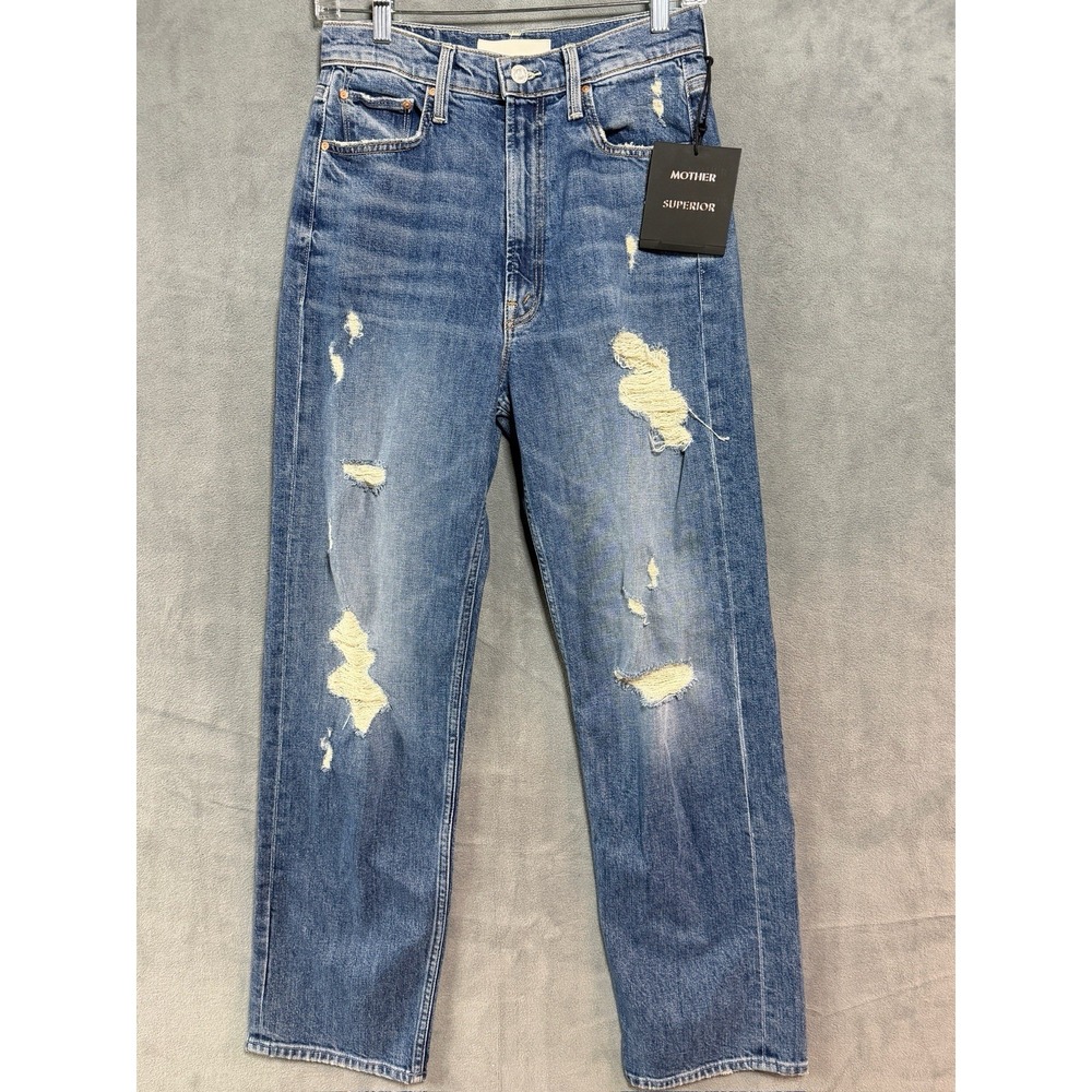New Mother High Waist Study Hover Straight Leg Jeans Size 26 Distressed City Tag